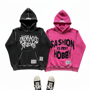 Sudadera con capucha 100% algodón para hombre, forro polar de invierno, logotipo bordado personalizado con pedrería en toda la superficie, unisex, servicio ODM, sudadera transpirable. - Product Image 1