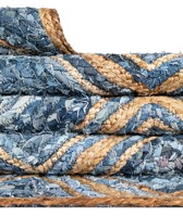 Handgefertigter Denim-Blauer Diamantmuster-Juteteppich Geflochtener Naturfaser-Teppich Boho Farmhaus Bodenmatte