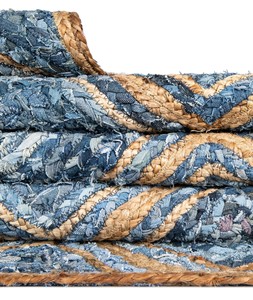 Handcrafted Denim Blue Diamond Pattern Jute <b>Rug</b> Braided Natural Fiber Area Carpet <b>Boho</b> Farmhouse Floor Mat - Product Image 3