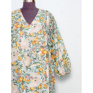 Nouvelle robe décontractée pour femme, imprimée à la main, à manches bouffantes, col en V, grande taille, silhouette droite, longueur cheville, taille naturelle - Product Image 2