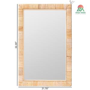 Bandeja rectangular de ratán con marco de madera. Espejo de pared para la sala de estar, dormitorio o pasillo. Espejo de cuerpo entero. - Product Image 4