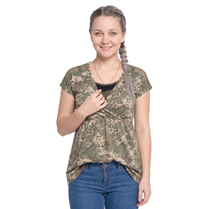 เสื้อคลุมท้องลายพรางสำหรับผู้หญิง คอวี แขนสั้น ทรงหลวม เสื้อให้นมบุตร ชุดนอนสตรี เสื้อยืดใส่ฤดูใบไม้ผลิสำหรับผู้หญิง - Product Image 6