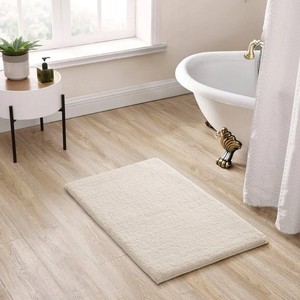Tapis de bain en coton uni, rectangulaire, antidérapant avec support en caoutchouc, style classique, tapis de sol absorbant et touffeté pour usage domestique - Product Image 1