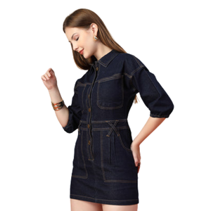 Ladies Cotton Denim Midi Dress Button Up Casual Wear OEM ODM Wholesale Manufacturer - Product Image 3
