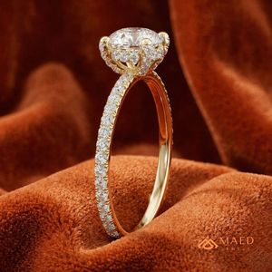 Anillo de Moissanita con Corte Brillante en Plata de Ley Chapado en Oro de 14K, Joyería de Lujo para Novia, Boda, Compromiso, Uso Diario para Mujer - Product Image 3