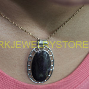 Pendentif ovale en jaspe Picasso naturel, en argent sterling 925, fait main, style vintage bohème, bijou statement, cadeau pour femme et homme - Product Image 2