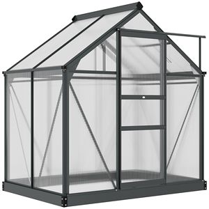 Serre en verre trempé avec structure en aluminium robuste et porte d'aération 6,2FT X 4,3FT X 6,6FT Gris - Product Image 1
