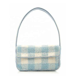 Bolso de Hombro con Cuentas de Vidrio Azul Cielo con Patrón a Cuadros, Correa de Hombro con Cierre Magnético, Ideal para Verano, Oficina, Viajes, Regalo - Product Image 1