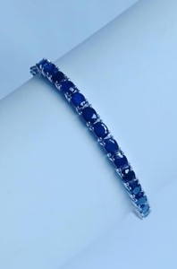 Natural Blue Sapphire Charm <b>Bracelet</b> in Sterling Silver White Gold Plated Luxury <b>Gemstone</b> Jewelry Gift for Women Party - Product Image 3