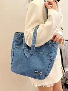 <b>Beach</b> Use And Market <b>Large</b> Capacity Light Blue Denim Cotton Canvas Tote <b>Bag</b> For Women Travel Shopping Shoulder Tote <b>Bag</b> Bulk - Product Image 4