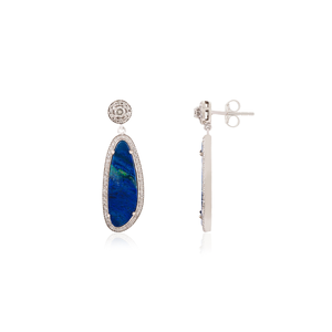 Uneven Shape Australian <b>Opal</b> & Round Cut Diamond K14 Solid White Gold Unique Design Drop <b>Earrings</b> For Women Wedding Jewelry - Product Image 3