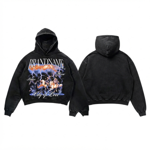 Sudadera con Capucha para Mujer, Lavado Ácido, 420 GSM, Algodón Premium, Forro Polar de Poliéster, Negra, Estilo Vintage, Oversize, con Estampado Gráfico en Relieve, Impresión DTF - Product Image 1