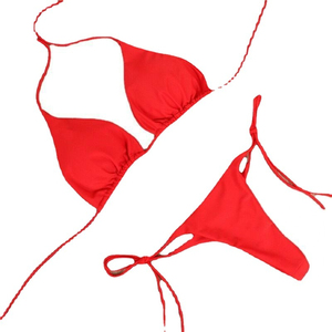 Traje de baño de dos piezas para mujer, de cintura alta, con efecto push-up, diseño de triángulo, con vendaje frontal, de spandex, informal y cómodo, con cuello en V profundo y tejido acanalado. - Product Image 4