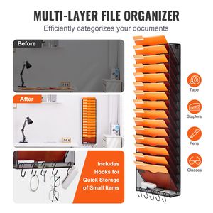 Organizzatore da Parete in Metallo con 16 Tasche in Rete per Archiviazione di Riviste, Posta, Carta e Documenti - Product Image 3