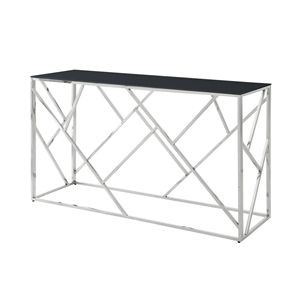 55\" Modern Gold <b>Sofa</b> <b>Table</b> with Sturdy Metal Frame & <b>Black</b> Tempered Glass Top Console <b>Tables</b> for Living Room Entryway - Product Image 3