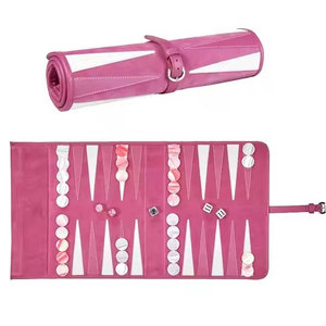 Portable Genuine Leather Backgammon Roll up Travel Backgammon Game Bag <b>Set</b> Scroll Backgammon <b>Set</b> for Adults Kids - Product Image 6