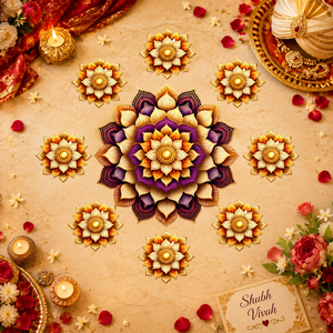 Ensemble de rangolis en bois réutilisables en gros avec motifs d'éléphant et de lotus, art de sol modulaire multi-pièces pour la décoration de Diwali et de mariage - Product Image 6
