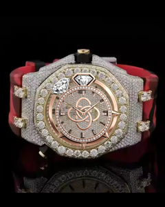 Reloj de Lujo para Hombre con Correa de Camuflaje Roja, Diamantes Moissanite, Bisel de Oro Rosa, Estilo Hip Hop, Automático - Product Image 1