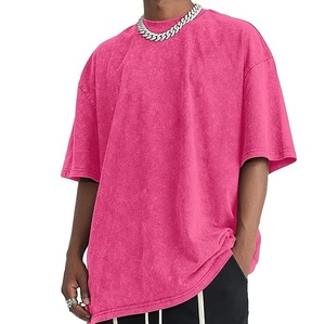 Oversized <b>Tie</b> Dye Pink Short Sleeve O Neck Men's T-Shirt Casual <b>Knitted</b> 100% Cotton Solid Color Drop Shoulder Fit - Product Image 4