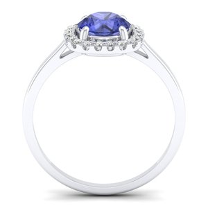 แหวนเงินแท้ 925 ประดับเพชร Tanzanite ทรงกลม 1 กะรัต ดีไซน์ Halo สำหรับผู้หญิง ได้รับการรับรอง GRA พร้อมอัญมณี Moissanite - Product Image 4