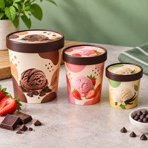 Vasos para Helado de 500 ml, Ecológicos, Biodegradables, Hechos con Materiales Reciclados, Papel de Grado Alimenticio, Impresión Offset de Pared Simple, Desechables - Product Image 1