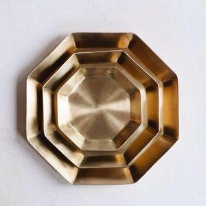 Modern Luxury Geometric Brass Decorative Tray Octagonal Shape Aluminium Single Piece For Home Decor - Product Image 3