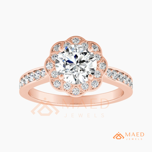 Round Cut Moissanite Floral Halo Engagement Ring Rose Gold Plated Pave Band Wedding Ring Jewelry <b>Gift</b> - Product Image 5