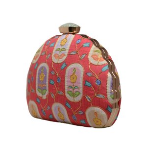 Bolso de Mano Tipo Clutch con Bordado Zari y Estampado Floral Rojo, Bolso de Diseño para Fiestas y Bodas para Mujer - Product Image 2
