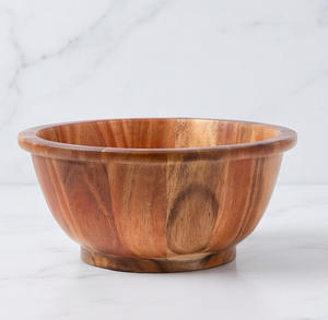 Bol de service moderne en bois d'acacia naturel, fait main, rond, pour salade, soupe, riz, usage domestique - Product Image 1