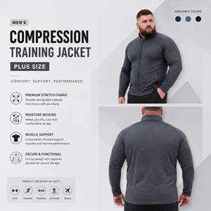 Plus Size Men's Training <b>Jackets</b> Muscle Fit Gym Compression <b>Jackets</b> Men Custom Printed Polyester Full Zipper Men Workout <b>Jacket</b> - Product Image 3