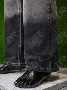 Jeans de Hombre de Pierna Ancha en Algodón Lavado Gris Claro, Estilo Vintage, Casual, Holgado, para Calle, Color Sólido, Verano-Otoño, OEM - Product Image 2