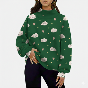 Sudadera personalizada para mujer, de cuello alto, estilo oversized, con ribetes y dobladillo en contraste, de tejido grueso tipo felpa. - Product Image 1