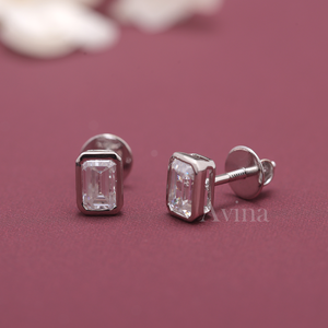 IGI Certified Lab Grown Diamond Emerald Cut Bezel Stud Earrings 18K White / Rose & Yellow Gold Solitaire Diamond Earrings - Product Image 2