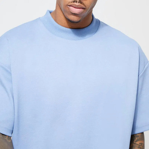 Men's 100% Cotton Worsted Fabric Heavyweight Oversized O-Neck Formal Style T-<b>Shirt</b> with Letter Pattern Anti-Pilling - Product Image 3