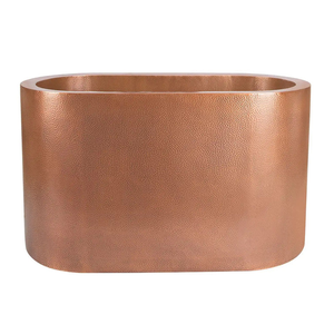 Bañera de cobre japonesa de doble pared con acabado martillado antiguo y asientos integrados para baño de lujo, spa, hotel y resort. - Product Image 1