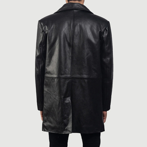 Wholesale Cheapest Price <b>Men's</b> <b>Long</b> Motorcycle Trench Coat For Custom Made Fashionable Genuine Leather with Belt Closure - Product Image 4