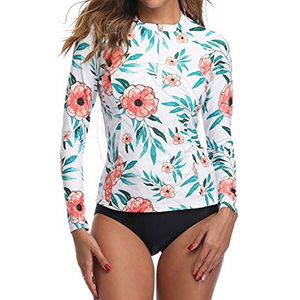 Cheap Price High Demand Product Women Long Sleeve Rash Guard Purple Floral Print Spandex Polyester Anti UV <b>Swim</b> <b>Top</b> - Product Image 3