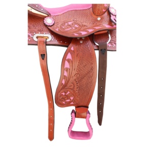 Selles Western en cuir véritable floral rose Baril de tête de cheval Rênes et collier de poitrine Tack Set - Product Image 5