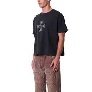 T-shirt homme col rond manches courtes, motif croisé devant et derrière, coupe ample, style streetwear, vente en gros, personnalisable OEM, en jersey de coton - Product Image 3