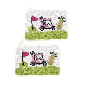 Best Supplier <b>Pink</b> Beaded Coin <b>Purse</b> Funny Face Design Zipper Pouch Seed Bead Wallet Wristlet Card Holder Glass Beads Money - Product Image 3