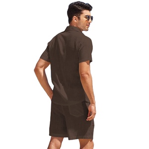 Ensemble short et chemise pour homme en coton, personnalisé, haute qualité, avec logo sur mesure, 2 pièces, vêtements d'été - Product Image 2