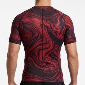 Men Compression Shirt Short Sleeve Bape Style T Shirt for Men Apparel <b>Tshirt</b> <b>Red</b> Marble Workout Fitness Sportswear Top - Product Image 2