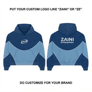 Premium Cotton <b>Fleece</b> <b>Men's</b> Oversized Lined Pullover Hoodie 330 GSM Cartoon Print Eco-Friendly <b>Navy</b> Blue Panel Custom Logo - Product Image 1