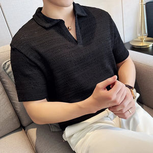 Camisetas para Hombre, Diseño Sólido, Lona Antiarrugas, Secado Rápido, Ropa Casual, Tallas Grandes, Logotipo Bordado Personalizado, Estilo Gótico - Product Image 6