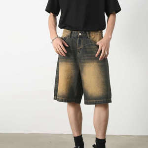 Shorts en jean personnalisés OEM pour hommes et femmes, coupe droite décontractée, bouton uni, automne, streetwear tissé sur mesure, vente en gros - Product Image 1