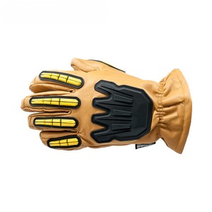 Gants de travail en cuir jaunes résistants aux chocs, gants de chauffeur avec paume renforcée, protection des doigts pour usage industriel - Product Image 4
