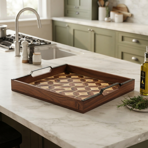 Plateaux de service en bois vintage avec poignée en métal, finition brune, faits à la main, pour la maison, les hôtels, les restaurants - Product Image 1