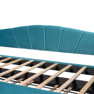 Divano letto imbottito blu a una piazza e mezza con letto estraibile e doghe in legno - Mobili imbottiti - Product Image 6