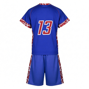 Lacrosse Uniform Jersey And <b>Shorts</b> Set Blue Red Sublimated Print V-Neck <b>Short</b> Sleeve Moisture Wicking Adult Unisex - Product Image 3