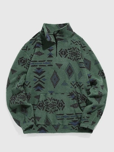 Pull-over en molleton de coton tricoté oversize pour homme, col roulé, manches longues, imprimé animalier sur le devant, collection automne - Product Image 3